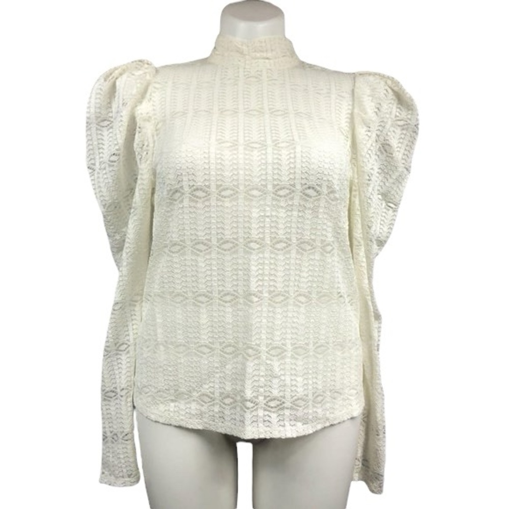 Anthropologie Champagne & Strawberry Lace Blouse Cream Mutton Sleeve size Small